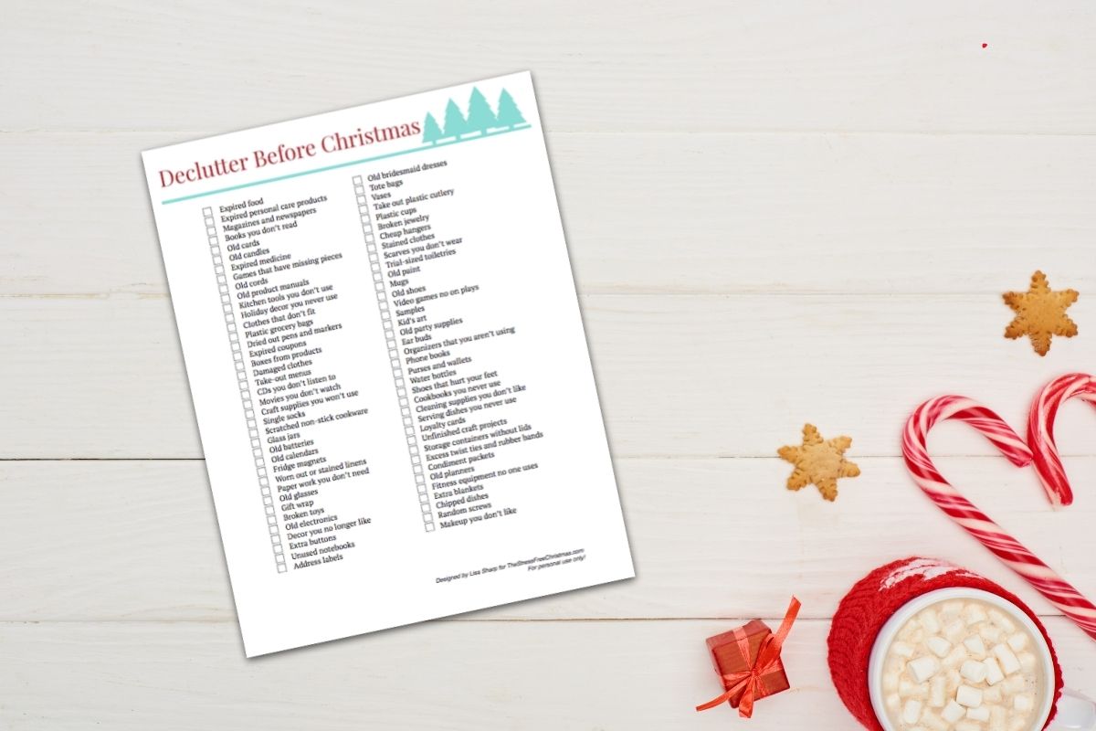 Christmas decluttering checklist on table