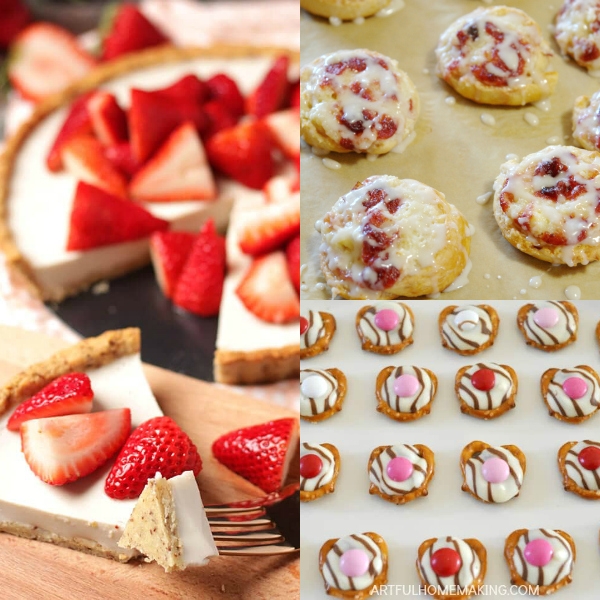 Collage of red and white desserts