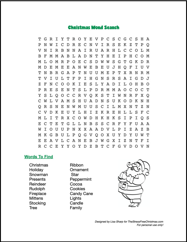 screen shot of Christmas word search