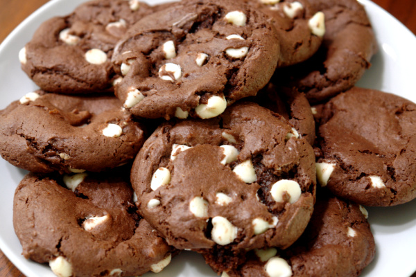 double chocolate peppermint cookies on white plate