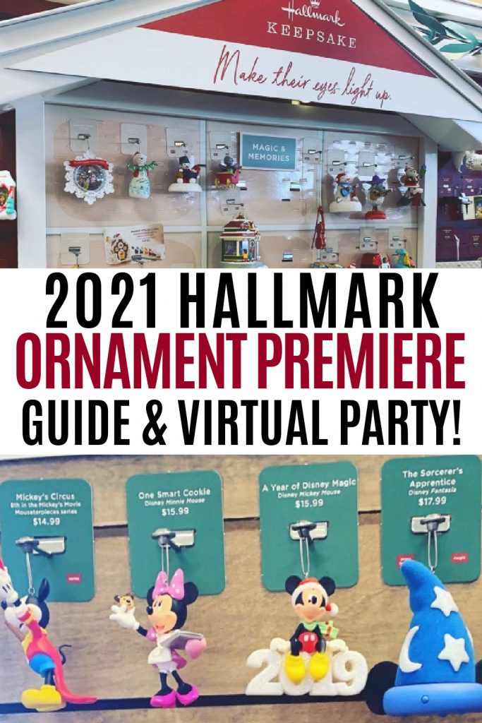 hallmark ornament displays and text that reads 2021 hallmark ornament premiere guide and virtual party
