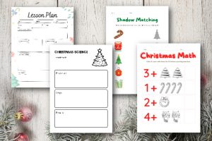 christmas worksheets on wooden christmas background