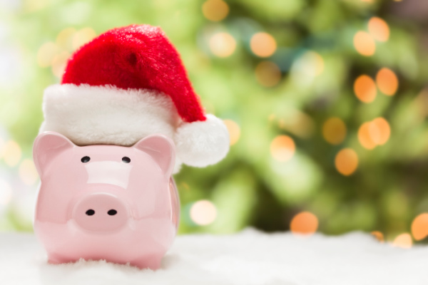 Pink Piggy Bank Wearing Red and White Santa Hat 