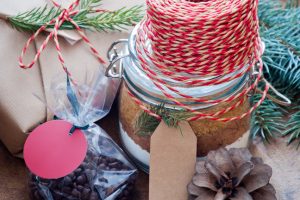 Cookie mix in a jar with other craft supplies