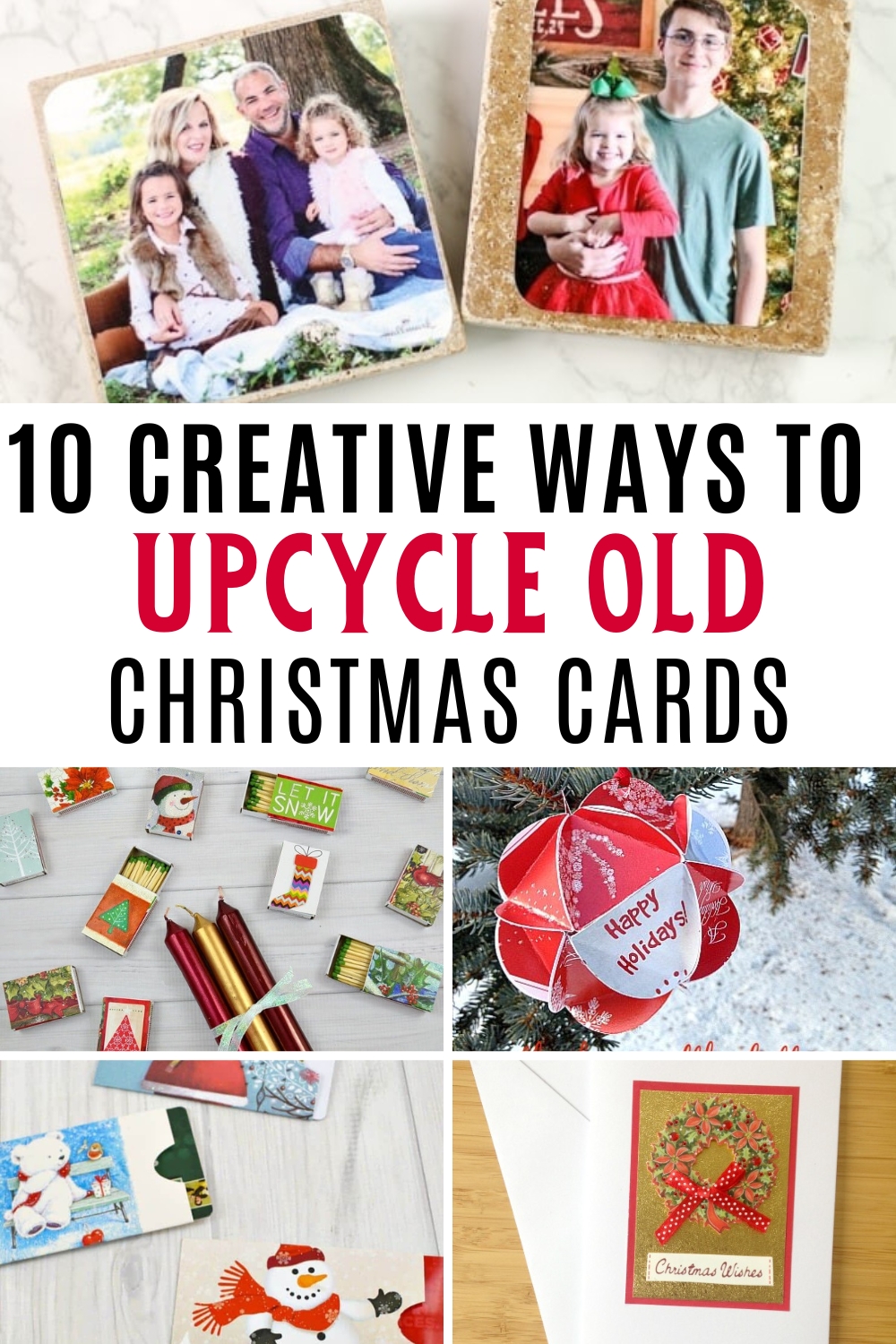 collage with 5 different christmas card crafts