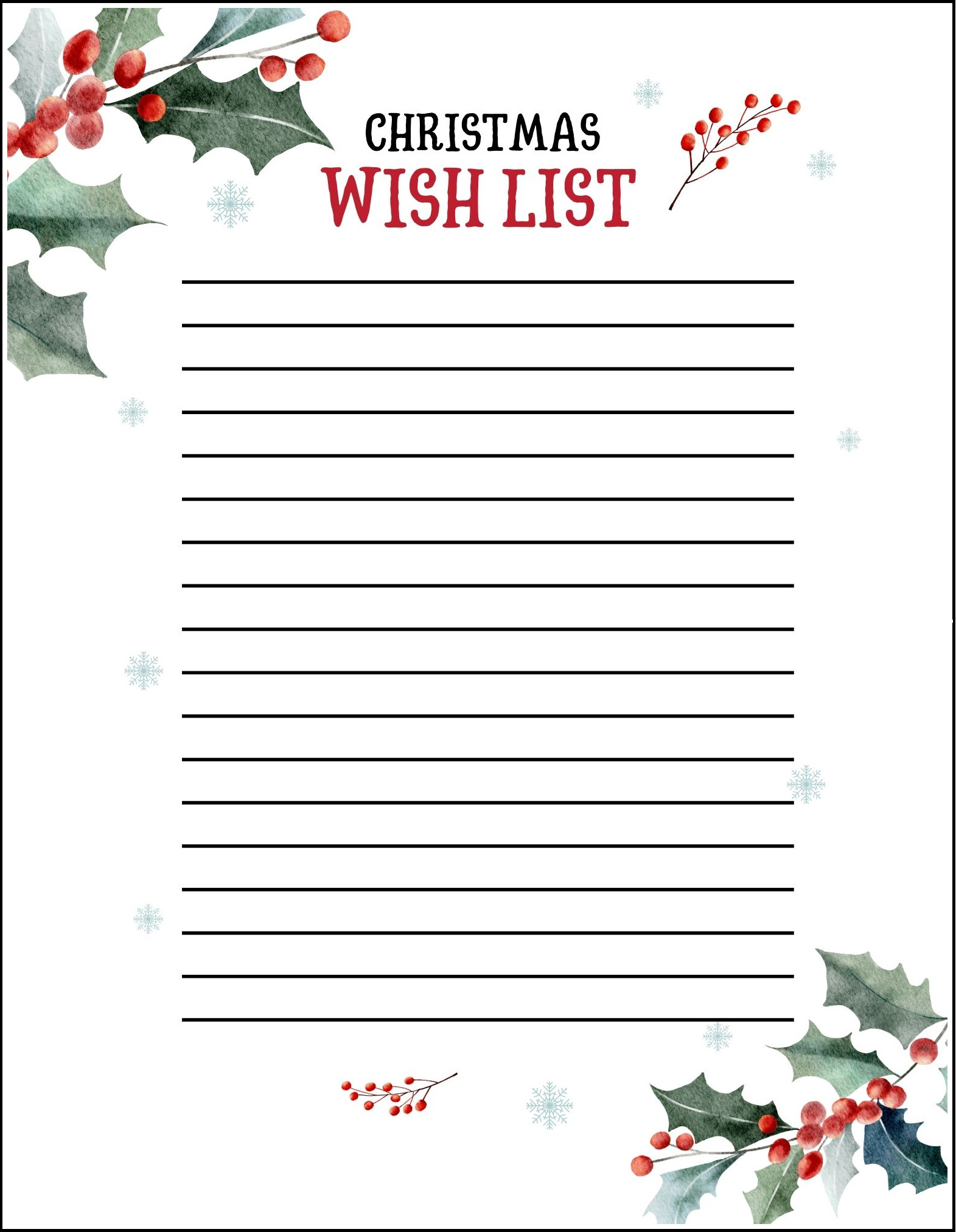 Christmas wish list with holly print