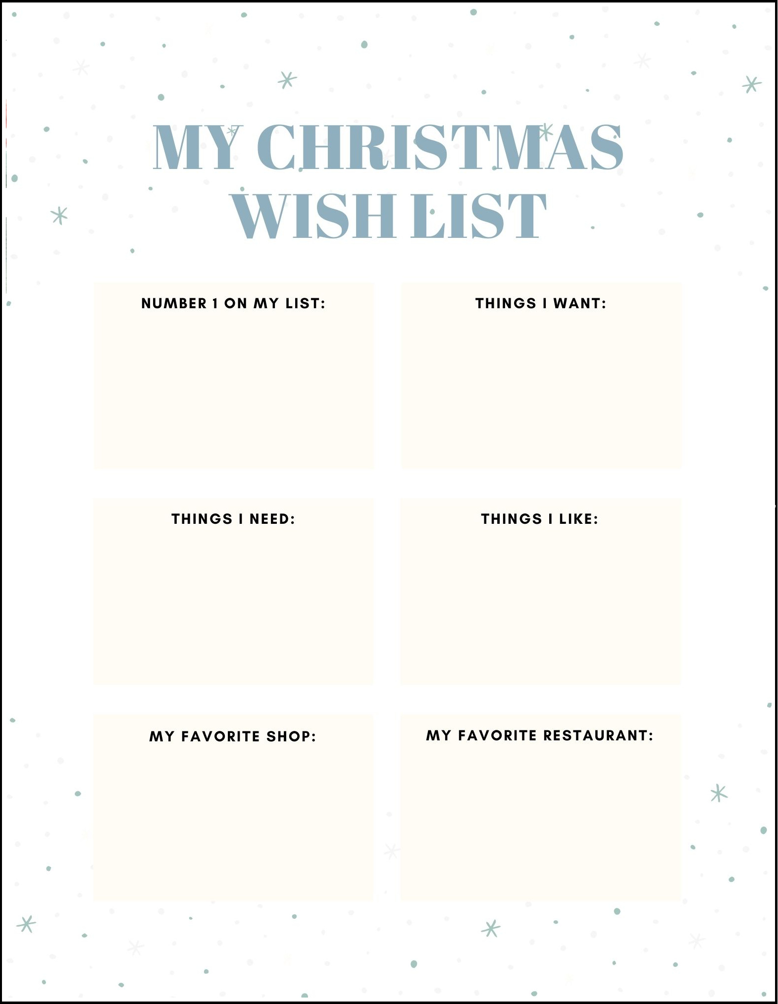 Christmas wish list with categories