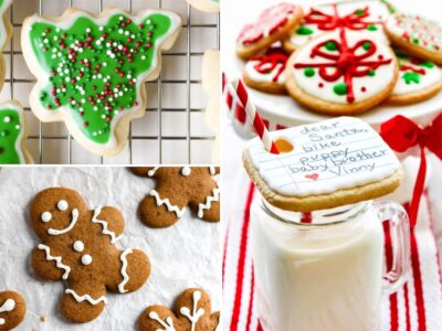 collage with decorated sugar cookies and gingerbread men