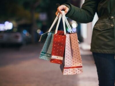 person holding christmas shopping bags